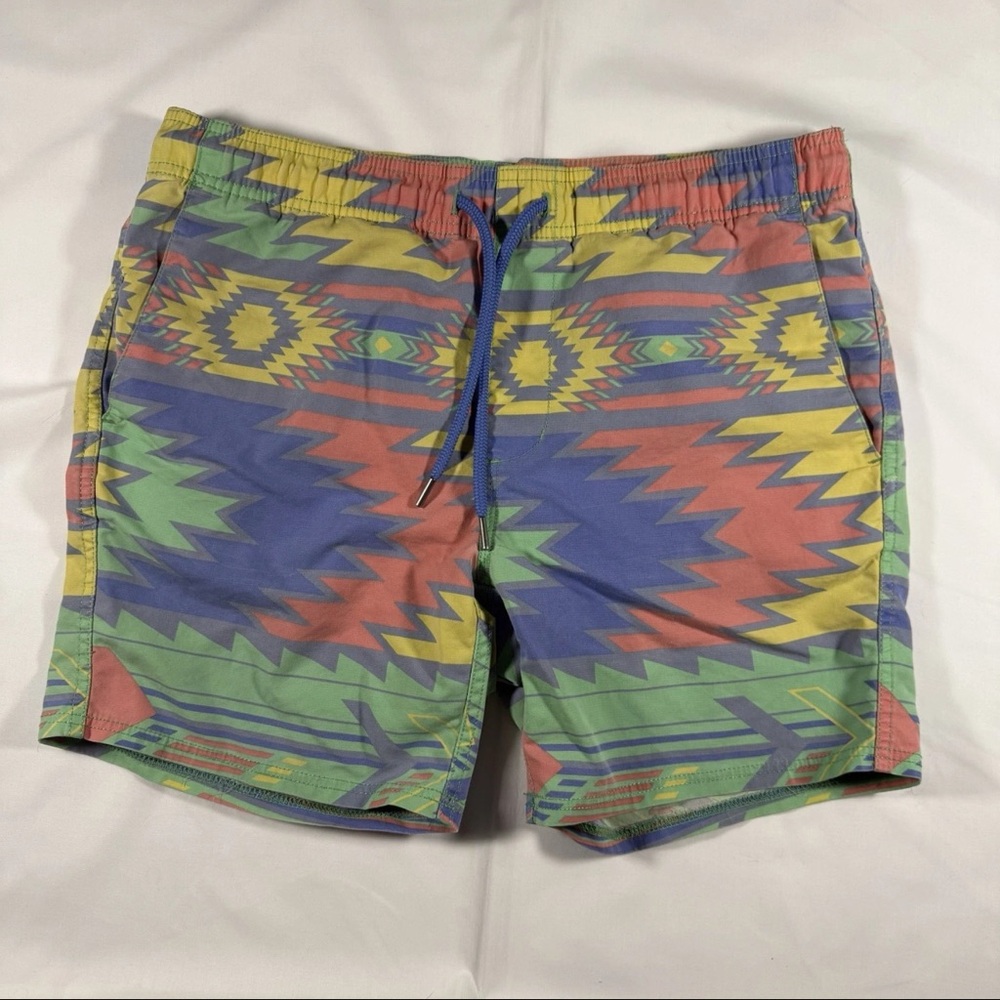 Colorful Geometric Men's Swim Board Shorts Rowdy Gentleman Trunks Size small